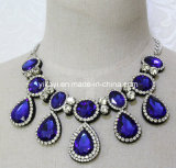Lady Fashion Royal Blue Waterdrop Glass Crystal Pendant Necklace (JE0201)