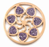 Fashion Interchangeable Flower Coin Plate with Purple Crystal