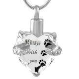 Stainless Steel Pet/Human Memorial Urn Clear Crystal Cremation Pendant Necklace
