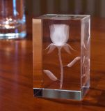 Flower Stand Crystal Glass Cube with Photo Engraving