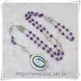 Purple Crystal Beads Rosary, Photograph Rotatable Pendant Rosaries (IO-cr367)