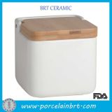 Pet Product Ceramic Dog Food Storage Container with Wooden Lid