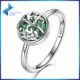 Tree of Life Finger Ring for Women Crystal Leaf 925 Sterling Silver Rings