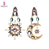Hot Sale Fashion Elegant Diamond Studded Alloy Women's Earrings Star and Moon Shape Pendant Jewelry