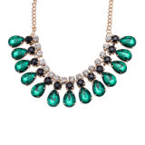 Glass Stone Women Crystal Necklace Green Crystal Water Shape Necklace