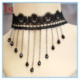 Fashion Accessories Lace Black Crystal Droplets Tassel Necklaces