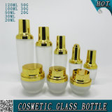 Gold Lids Frosted Glass Cosmetic Cream Jar and Glass Bottle