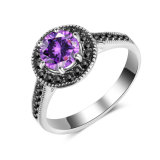 Fashion Simple Design Jewelry Finger Ring with Purple Stone
