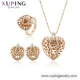 61264 Fashion Imitation Heart Shape Gold Plated Diamond Jewelry Set