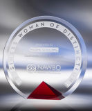 Circle Crystal Award Trophy with Red Color on The Edge