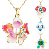 Girls Fashion Jewelry Crystal Enamel Flower Pearl Necklace