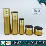 Gold Yellow Coloured Cosmetic Glass Bottle and Cosmetic Glass Cream Jar