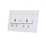 Double 13A UK Switched Socket Crystal Tempered Glass Double Push Button Switch and 13A UK Socket Light
