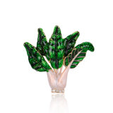 China Wholsale White Gold Plated Vatagtable Green Enamel Brooch