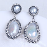 Crystal Paved Freshwater Baroque Pearl Stud Earrings