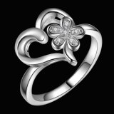 Beautiful Charms Love Heart Flower Wholesale Jewelry Silver Plated Ring