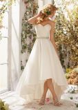 Ivory Belt Sweetheart Asymmetric Short Front Long Back Wedding Dress