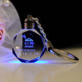 LED 3D Laser Engraving Crystal Glass Key Chain for Gift