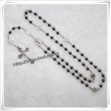 Black Round Hematite Bead Rosary with Satin Papal Crucifix (IO-cr027)