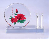 Crystal Round with Sunflowers Crystal Pen Holder