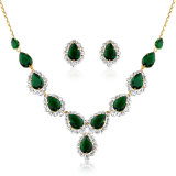Waterdrop Green Zirocn Yellow Gold Plated Woman Jewelry Necklace Set