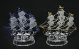 Crystal Boat Model Glass Sailing Boat Figurine Crystal Sailing