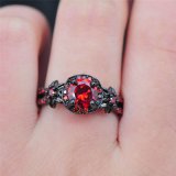 Red Garnet Charming Engagement Jewelry Black Gold Filled Promise Ring