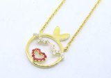 Fashion 925 Silver Necklace with Round Pendant and Red Heart