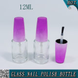 Cylinder Custom 12ml Glass Nail Gel Polish Bottle with Purple Brush Cap