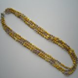 Daking Yellow Tone Crystal &Shell Triple-Row Charm Necklace