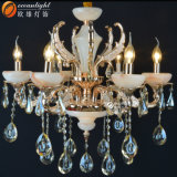 Cheap Clear Amber Glass Arm Modern Hotel Chandelier with Cups Bowls Glass Raindrops Crystals Omc017