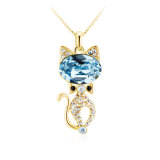 Gold Plated Women Cat Shape Jewelry Crystal Necklace