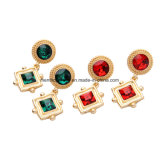 European and American Fashion Geometric Retro Luxury Sparkling Inlaid Crystal Earrings 2 Colors