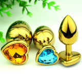 Golden Heart Shaped Stainless Steel Crystal Jewelry Anal Butt Plug Sex Toys Small Size 28mm X 70mm GS0312