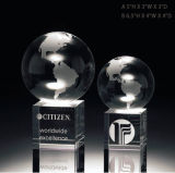 Crystal Globe on Crystal Cube Award Cheap Custom Trophies