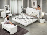 European Style Luxury Bedroom Leather Bed with Crystal Button