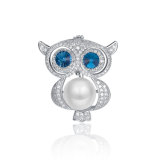 Cute Owl Big Eye Rhinestone Pearl Alloy Fashion Jewelry Pin Brooch