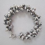 Stylish Grey Metalic Shell Pearl and Crystal Cluster Bracelet (BR121001)