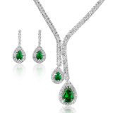 Rhodium Plating Green Wedding Bridal CZ Cubic Zirconia Jewelry Set