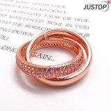 Shiny Rose Gold Double Finger Rings with Zircon Stone Brass Copper for Women