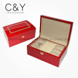 Red Lacquer Crystal Wood Jewellery Storage Box