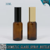 30ml Amber Glass Lotion Pump Bottle with Black Aluminum Pump Sprayer