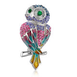 Imitation Jewelry Owl Design Animal White Gold Plated Crystal Brooch
