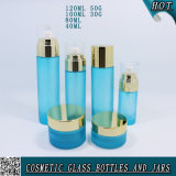 Light Blue Color Empty Frosted Glass Bottle and Jar Cosmetic