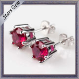 High Quality 5mm Synthetic Ruby Stud Earring in Sterling Silver