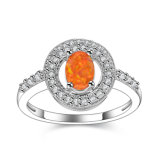 Women Rings Cubic Zirconia Rhodium Plated Orange Opal Finger Ring