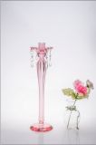 Pink Color Single Poster Glass Candle Holder for Wedding Decoration