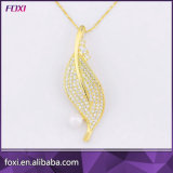 Leaf Shape Micro Pave CZ Pendant with Pearl