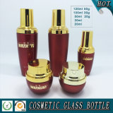 Red Coloured Glass Cosmetic Oil Bottle and Cream Glass Jars