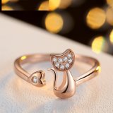 Cubic Zirconia Crystal Inlaid Cute Animal Cat Ring for Women